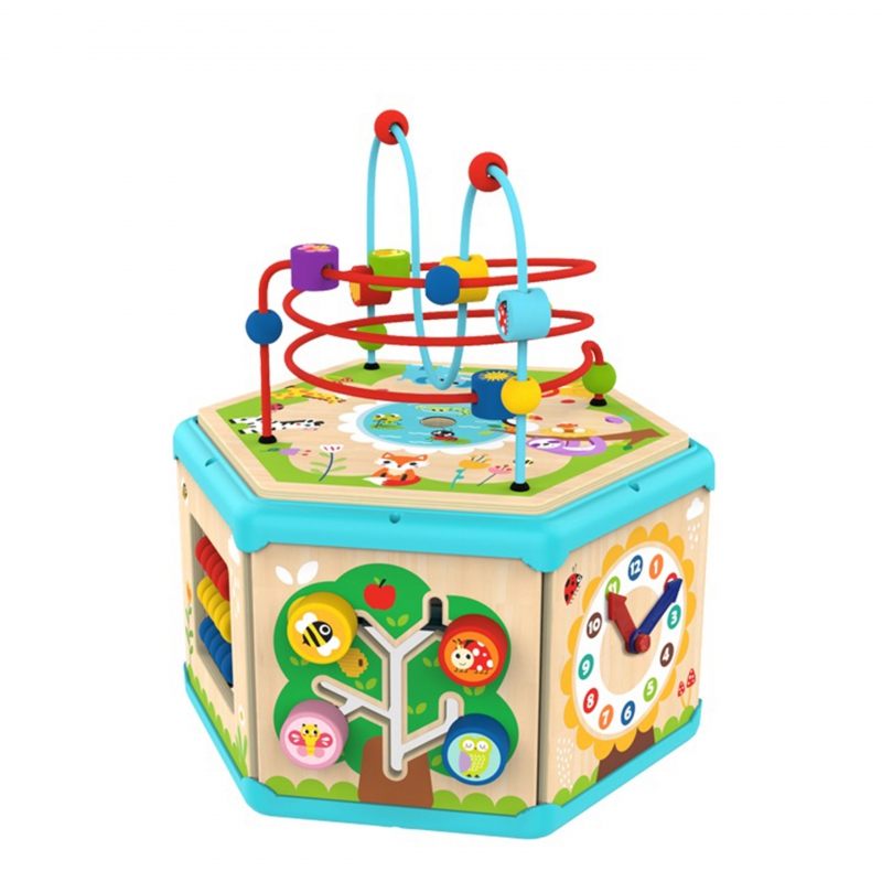 TOOKY TOY Interaktyvi Montessori medinė šešiakampė atidarymo dėžutė