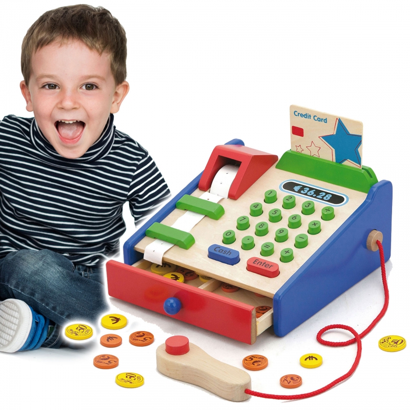 VIGA Wooden Shop kasos aparatas su priedais Montessori skaitytuvas