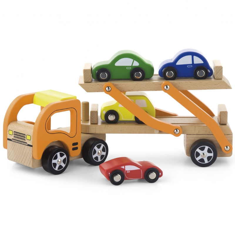 Medinė priekaba su Viga Toys automobiliais