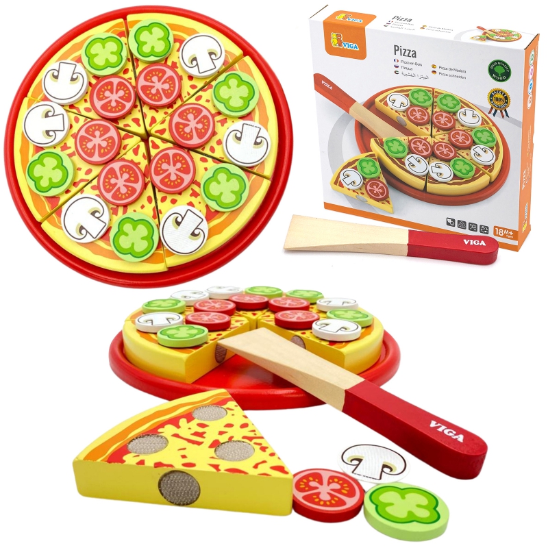 Medinė pica pjaustymui su Viga Toys priedais