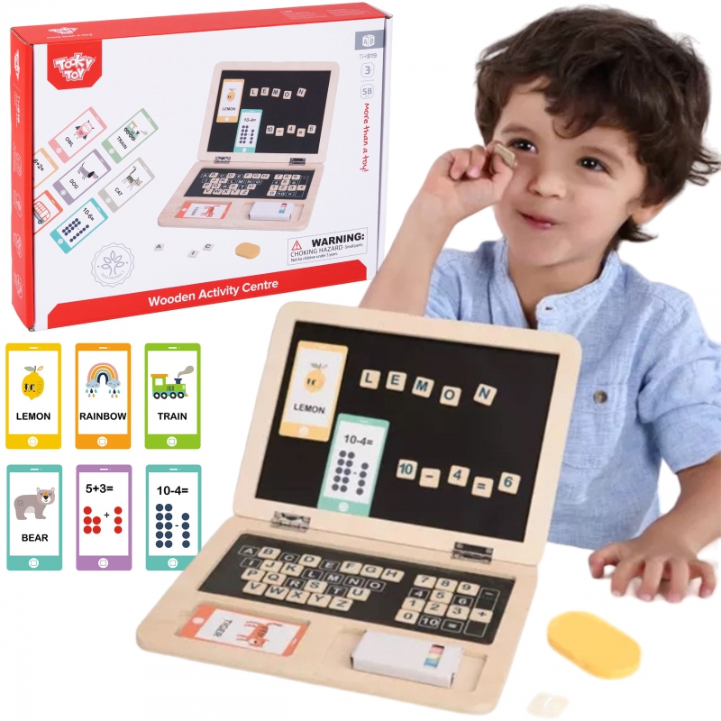 TOOKY TOY medinis nešiojamas galvosūkis Montessori galvosūkis, kuriame mokomasi raidžių rašymo sausai ištrinama lenta 58 vnt.