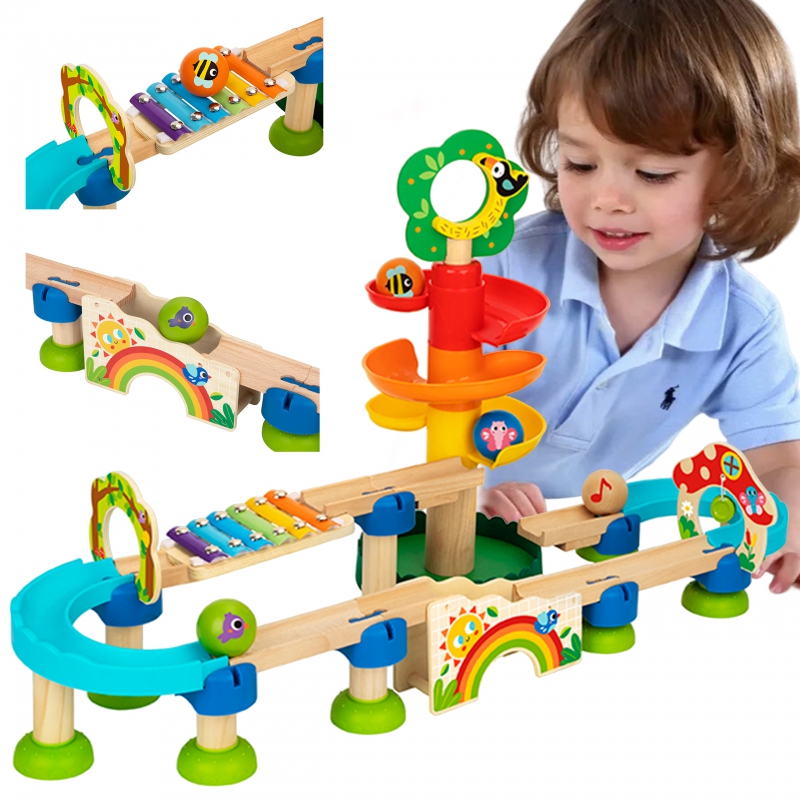 Tooky Toy medinis muzikinis rutulinis takelis kamuoliukų takelis 44 vnt.