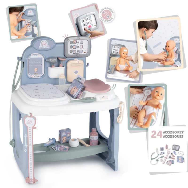 SMOBY Baby Care medicinos centras lėlių priežiūrai su elektronine planšete + 24 priedais