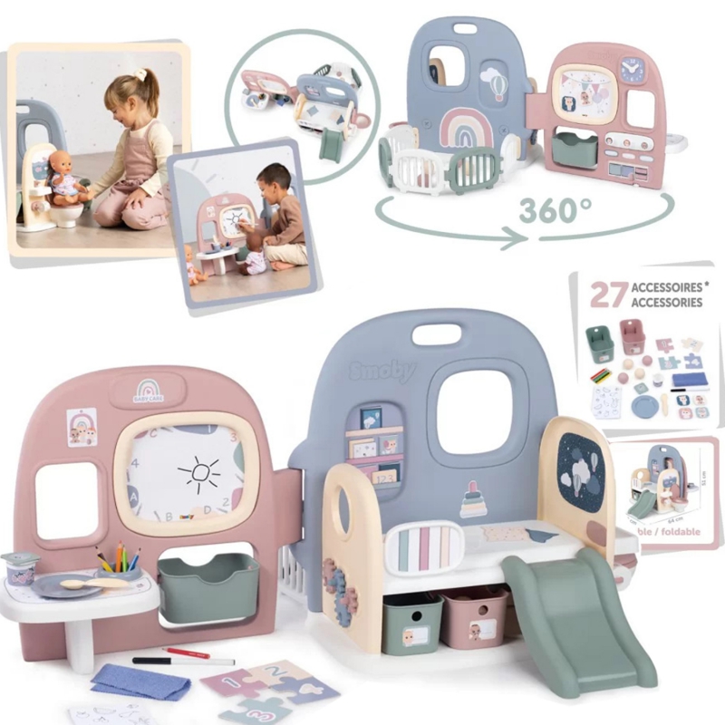Smoby Baby Care Doll Žaidimų kampelis su lentynomis + 27 priedai