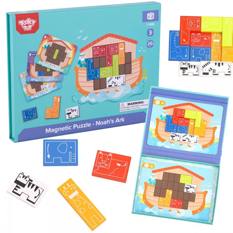 TOOKY TOY Montessori magnetinė dėlionė Loginė tetrio dėlionė Nojaus arka 26 vnt.