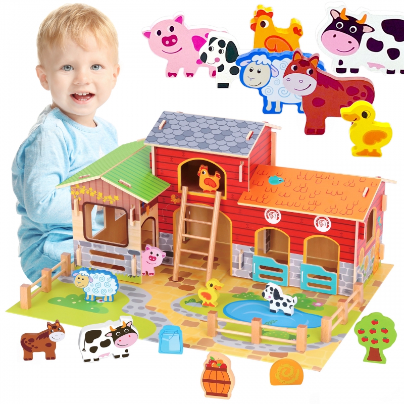 WOOPIE GREEN Mega Farm Animal Figūrėlės Arklidė, vištidė 18 vnt.