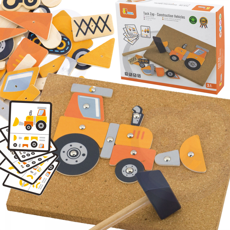 VIGA medinės vinimis žaislinės statybinės transporto priemonės 45 Montessori elementai