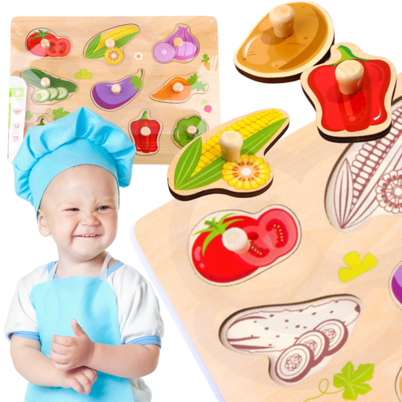 TOOKY TOY dėlionė Medinė Montessori dėlionė su augaliniais segtukais