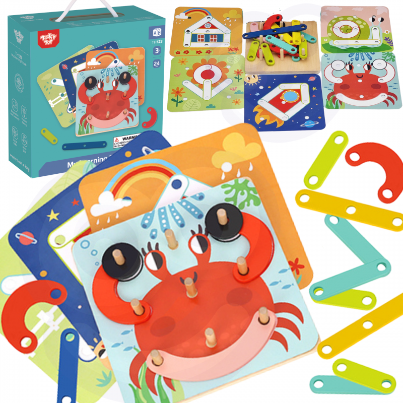 TOOKY TOY medinės dėlionės statybiniai blokai, kaiščiai Gyvūnų raštai dauginimui FSC sertifikuota