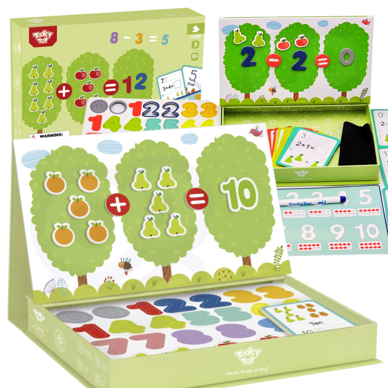 TOOKY TOY Medinis magnetinis žaidimas Montessori dėlionė vaikams, besimokantiems skaičiuoti vaisius skaičius 81 vnt.