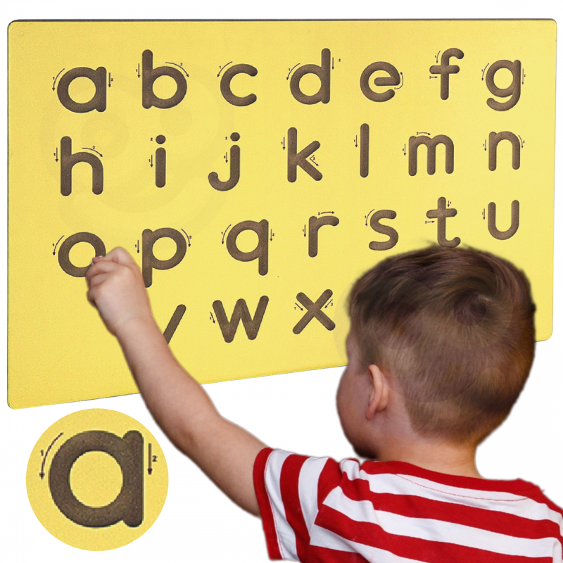 VIGA medinės lentos šablonas, mokantis rašyti mažomis raidėmis FSC Montessori sertifikatas