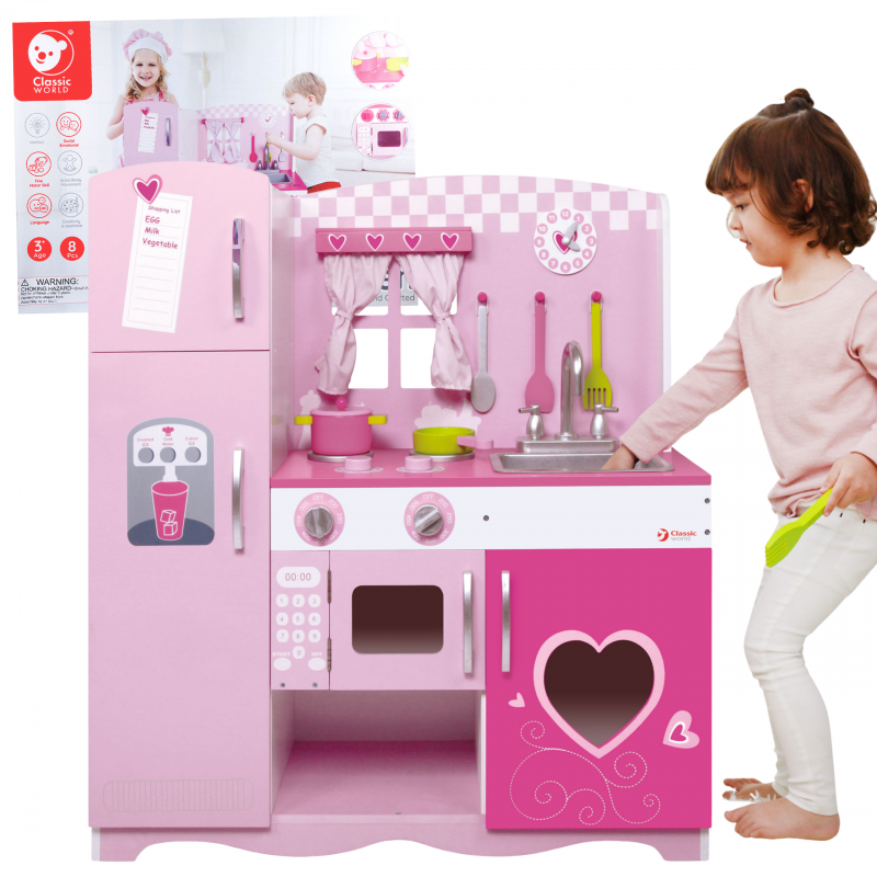 CLASSIC WORLD Didelė medinė virtuvė vaikams CLASSIC VINTAGE PINK XXL
