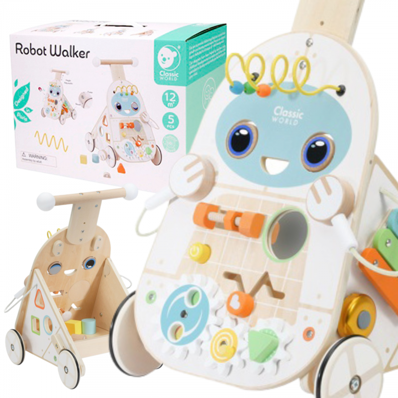 CLASSIC WORLD Walker vaikštynės 4 viename roboto vaikštynė vaikams ksilofono veidrodinis rūšiuotojas