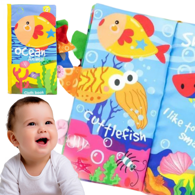 WOOPIE BABY knyga su jūros gyvūnų uodegomis, audinys, ošimas