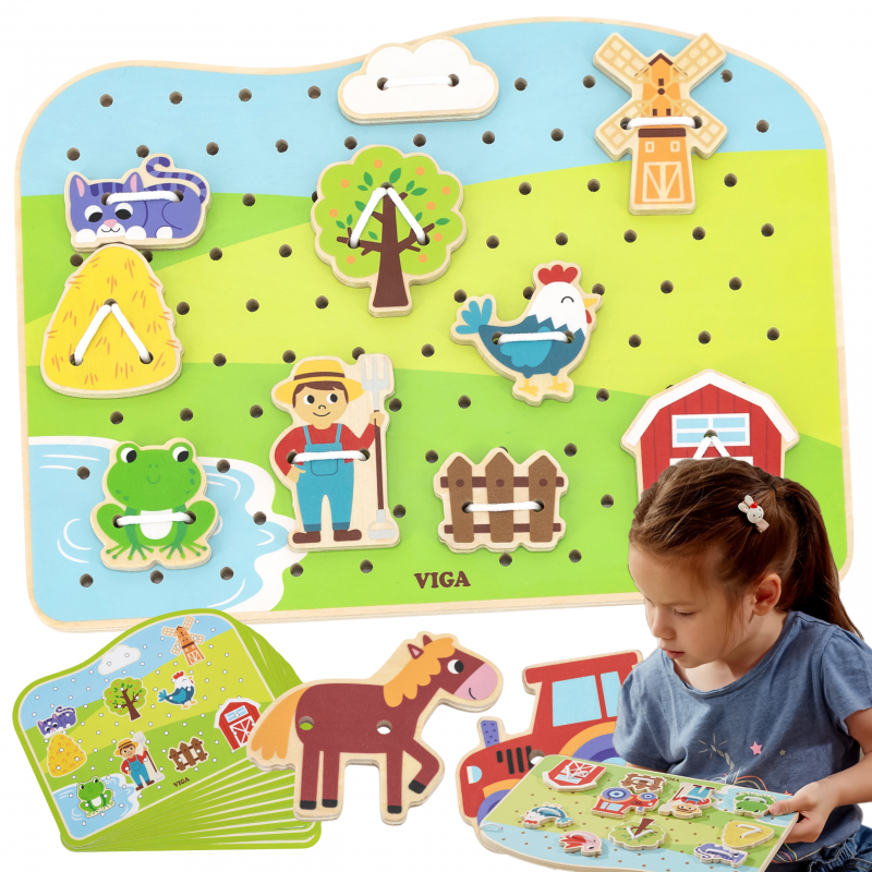 VIGA mediniai batų raišteliai surišti gyvūnai Montessori ūkyje