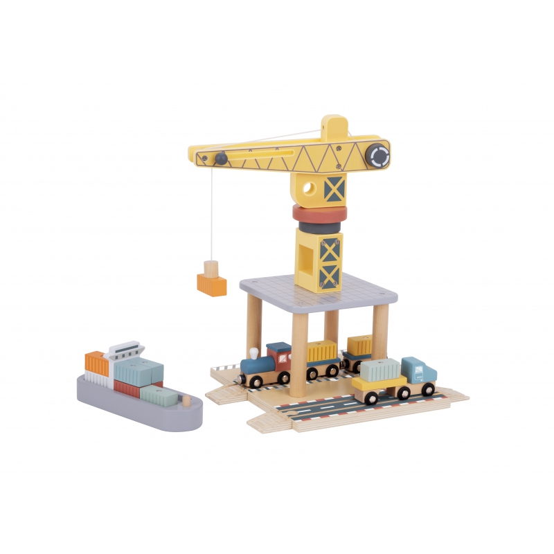 TOOKY TOY medinis uosto kranų rinkinys