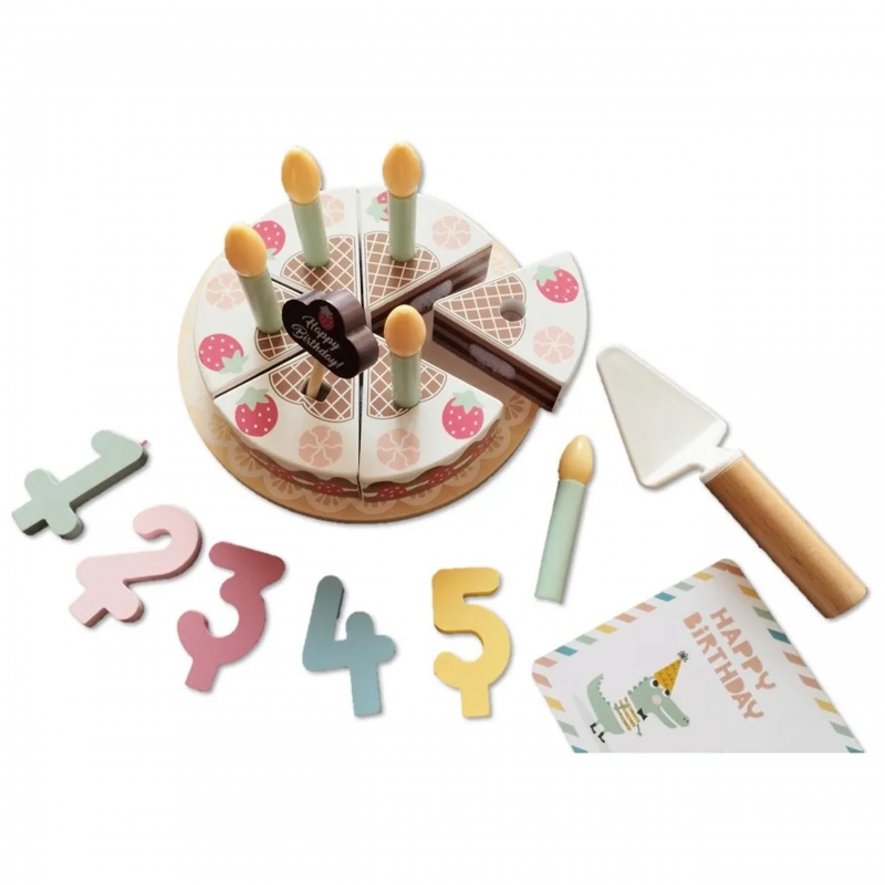 TOOKY TOY Medinis gimtadienio tortas su ropių žvakėmis