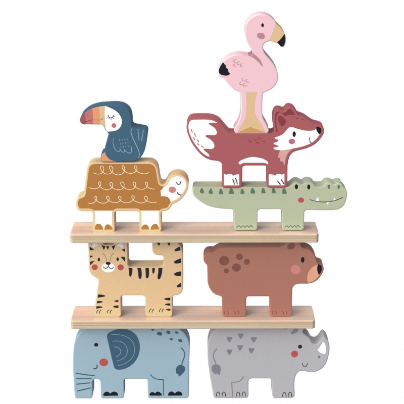 TOOKY TOY Medinės kaladėlės Dėlionės Gyvūnai Montessori 9 vnt.