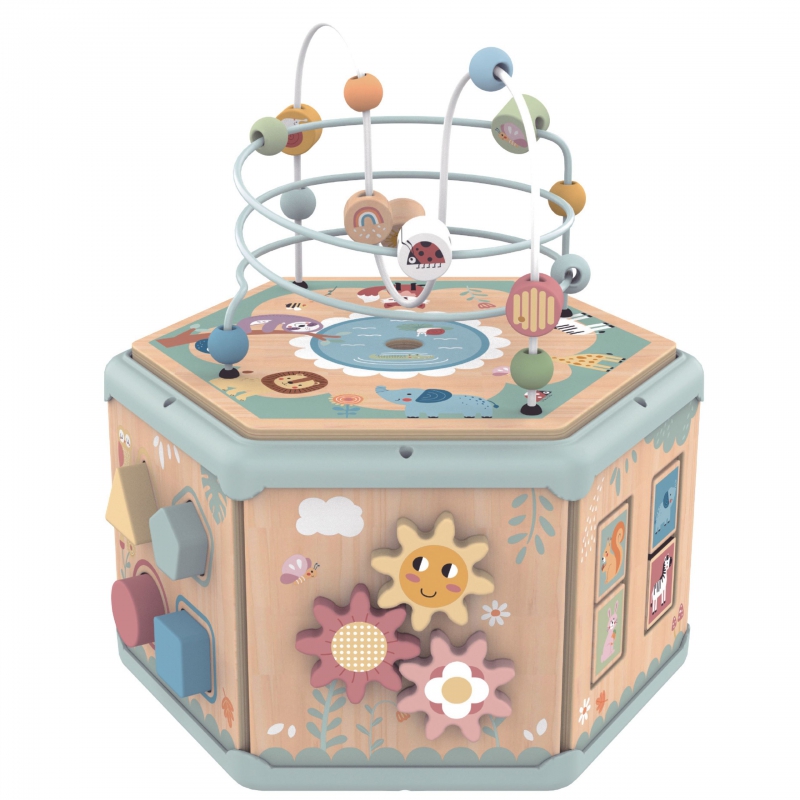 TOOKY TOY Interaktyvi Montessori medinė šešiakampė atidarymo dėžutė