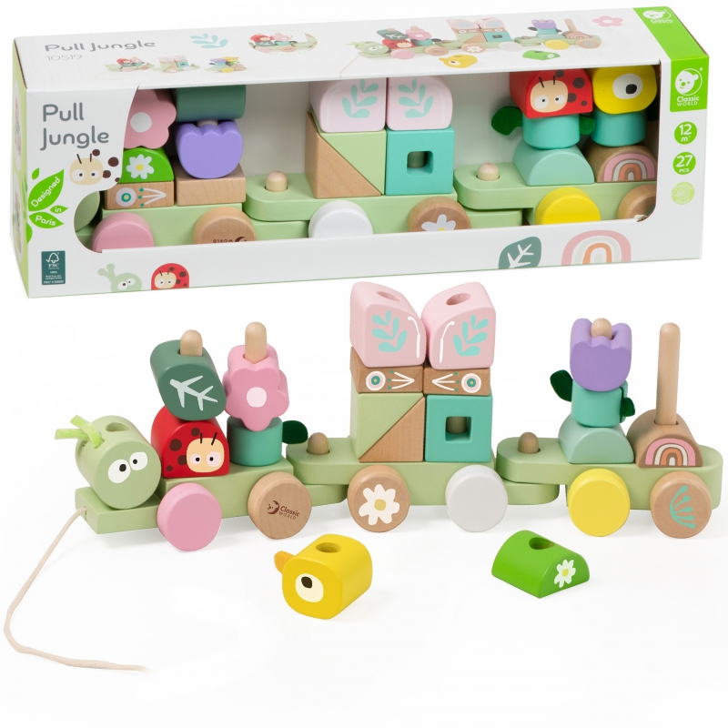 KLASIKINIS PASAULIS Montessori Train Caterpillar medinis galvosūkis