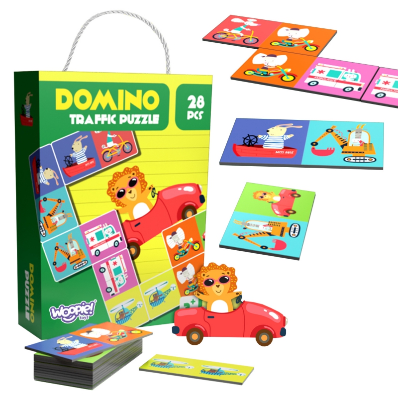 WOOPIE Mokomasis žaidimas Transporto gyvūnai Dėlionės Domino Montessori