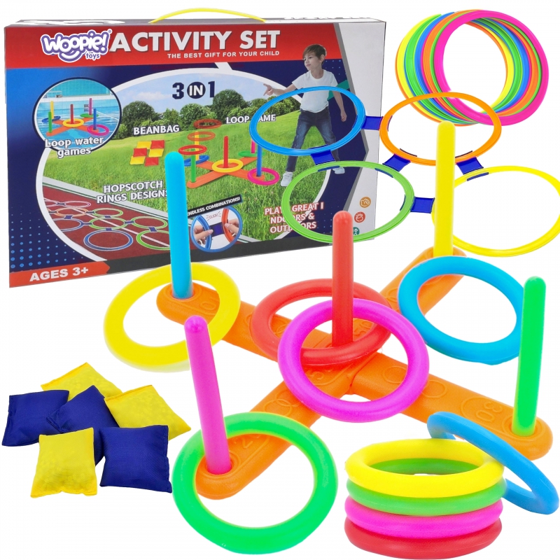 „WOOPIE 3in1 Serso“ rinkinys „Hopscotch Cornhole“ mėtymo krepšiai į taikinį