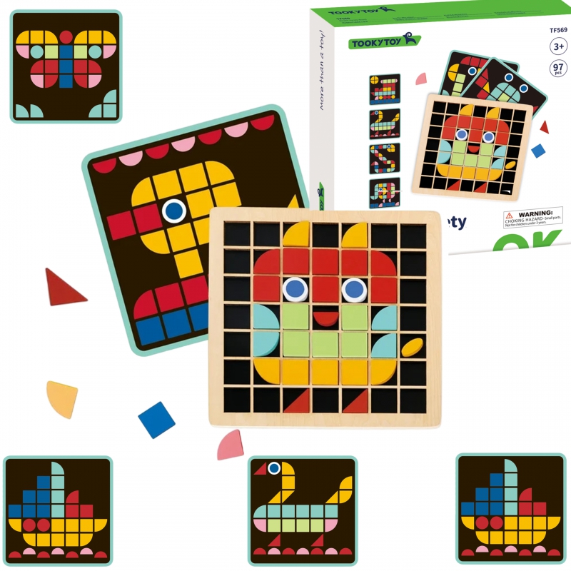 TOOKY TOY Mozaikinė medinė Montessori dėlionė