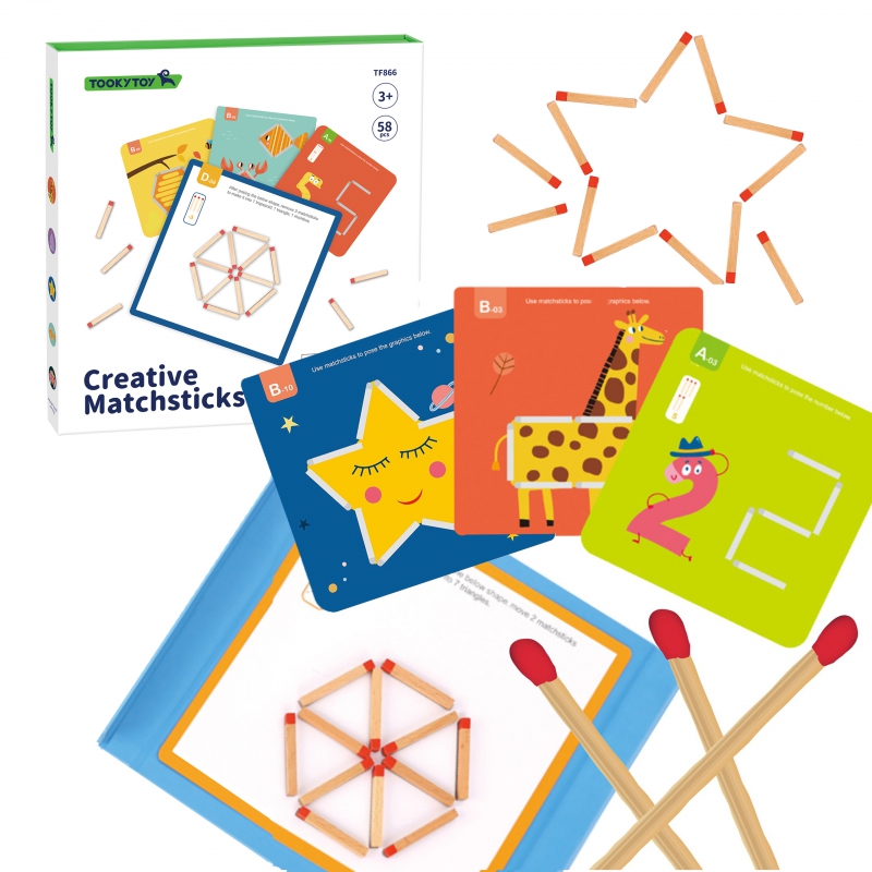 TOOKY TOY Medinė dėlionė Montessori Loginiai žaidimai Galvosūkiai Magnetiniai degtukai vaikams 58 vnt.